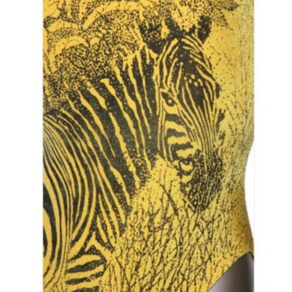 Vintage ZEBRA Swimsuit Lined Jungle Safari Wild Yellow Black Swim Beach  12 - Picture 4 of 5